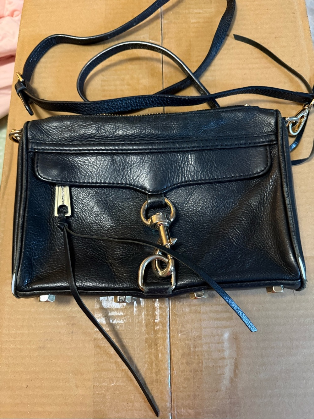 Rebecca Minkoff Black Leather Crossbody with Gold Hardware Accent